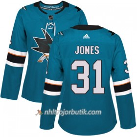 Dame Ishockey San Jose Sharks Tröja Martin Jones 31 Adidas 2017-2018 Teal Authentic